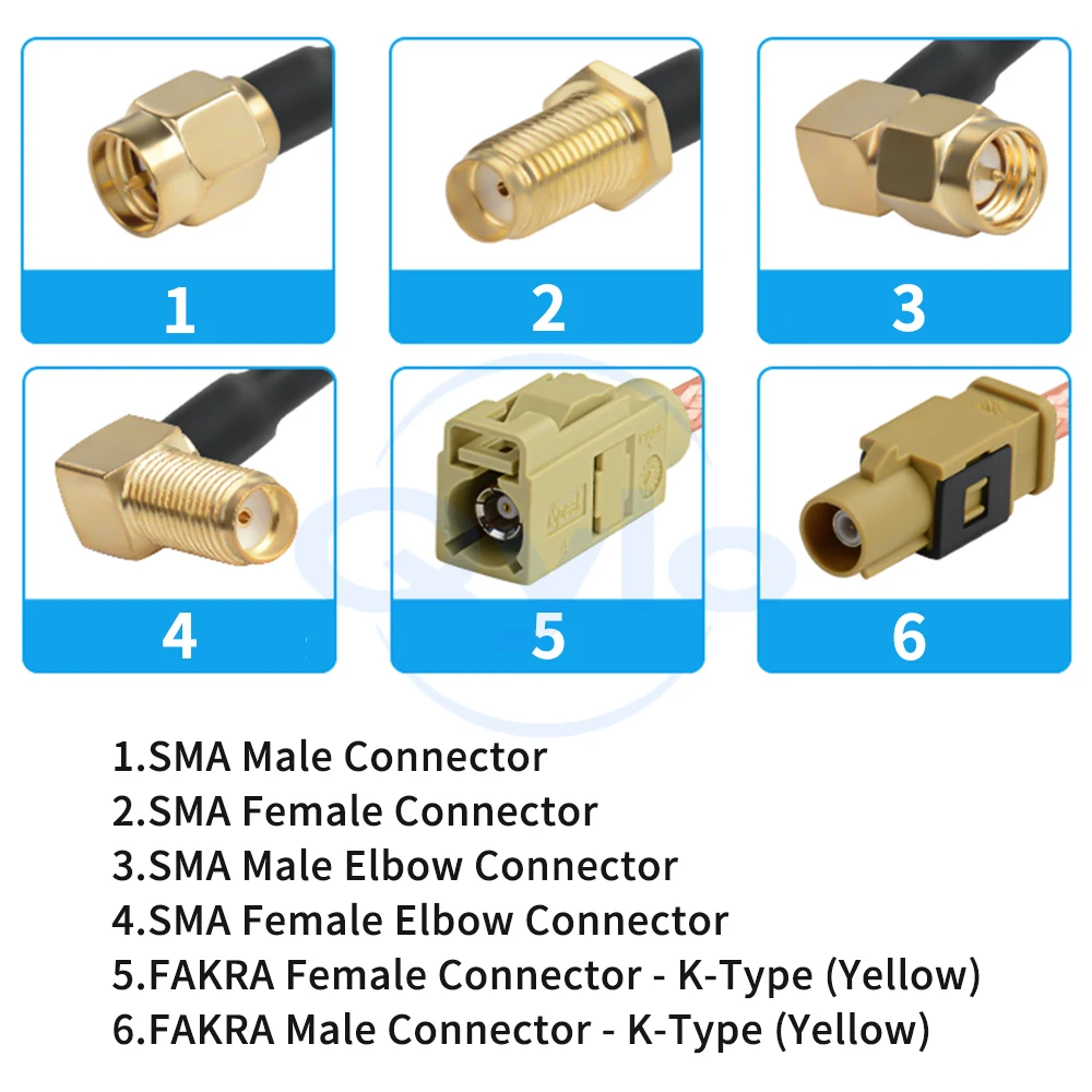 (1 pcs) SMA to FAKRA Male / Female Yellow K - Type Adapter Cable RG142 Silver - Plated Double-Shielded RF Cable SMA JK
