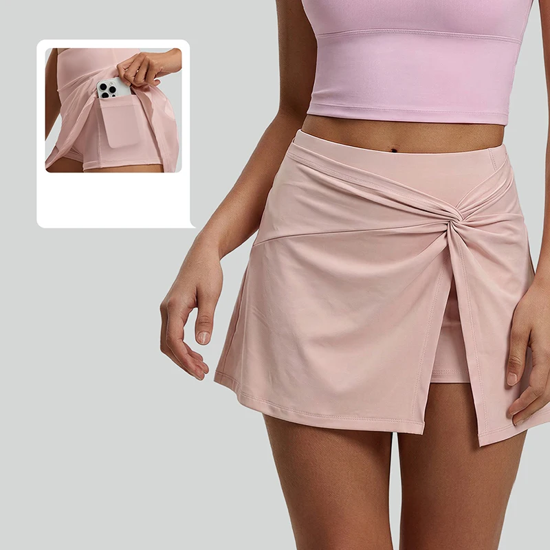Summer Fashion Design Sports Skirt Women High Waist Pleated Tennis Skirt with Hidden Pocket Solid Color Versatile Yoga Skirts