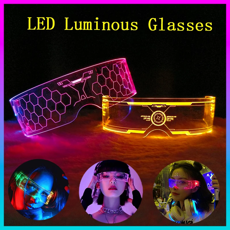 7 Mode Adjustable Colorful Luminous Glasses LED Light Up Goggles for Bar KTV Christmas Halloween Cyberpunk Party Prop Decoration