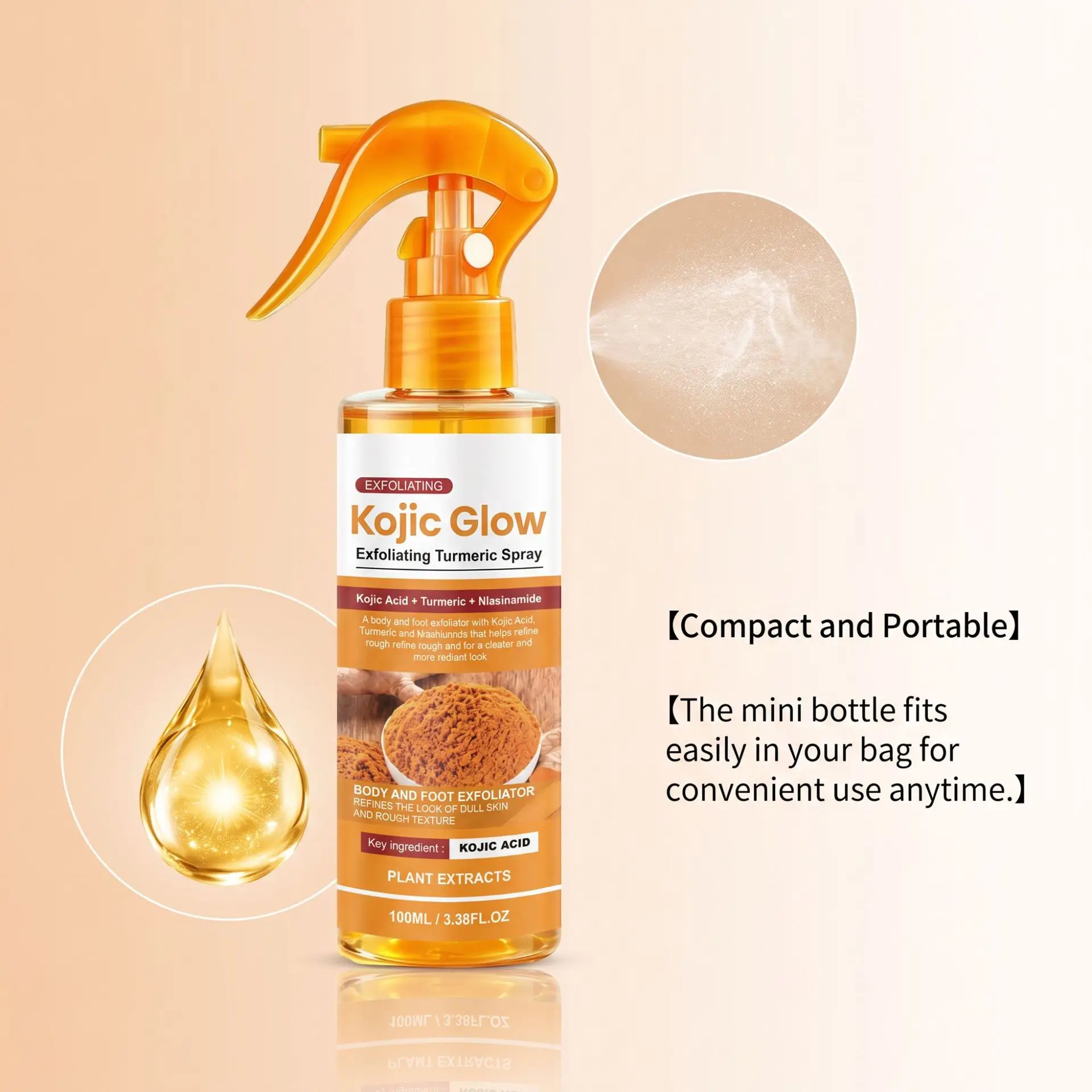 Turmeric Exfoliating Spray for daily gentle cleansing of body skin leaving skin smooth refreshing non‑sticky for convenient care