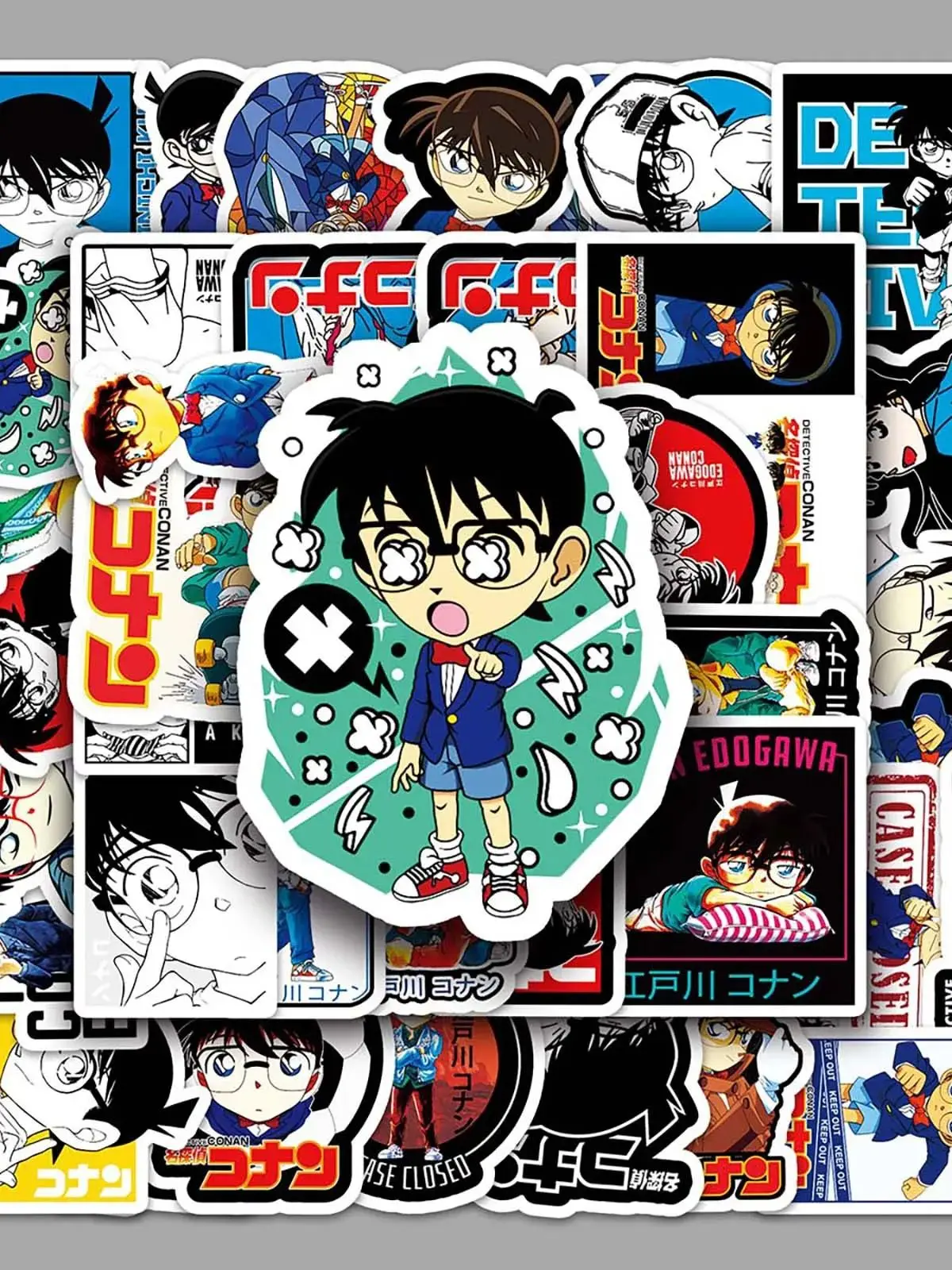 50 pièces Anime détective Conan Graffiti bricolage voiture vélo planche à roulettes valise de voyage téléphone ordinateur portable bagages autocollants mignon enfants jouets cadeaux