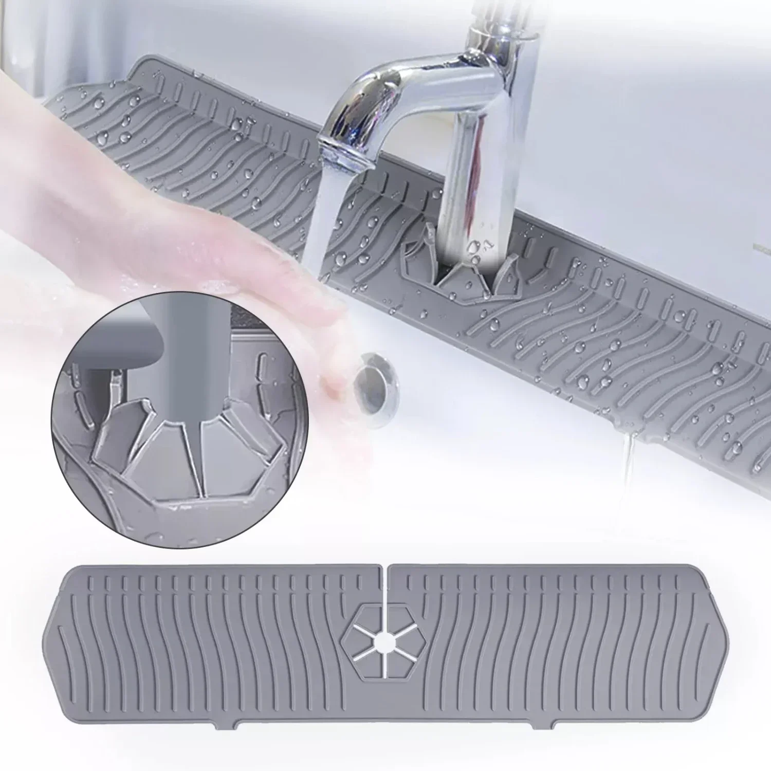 

Kitchen Faucet Sink Splash Guard Silicone Drain Pad Water Catcher Tray Slip Mat
