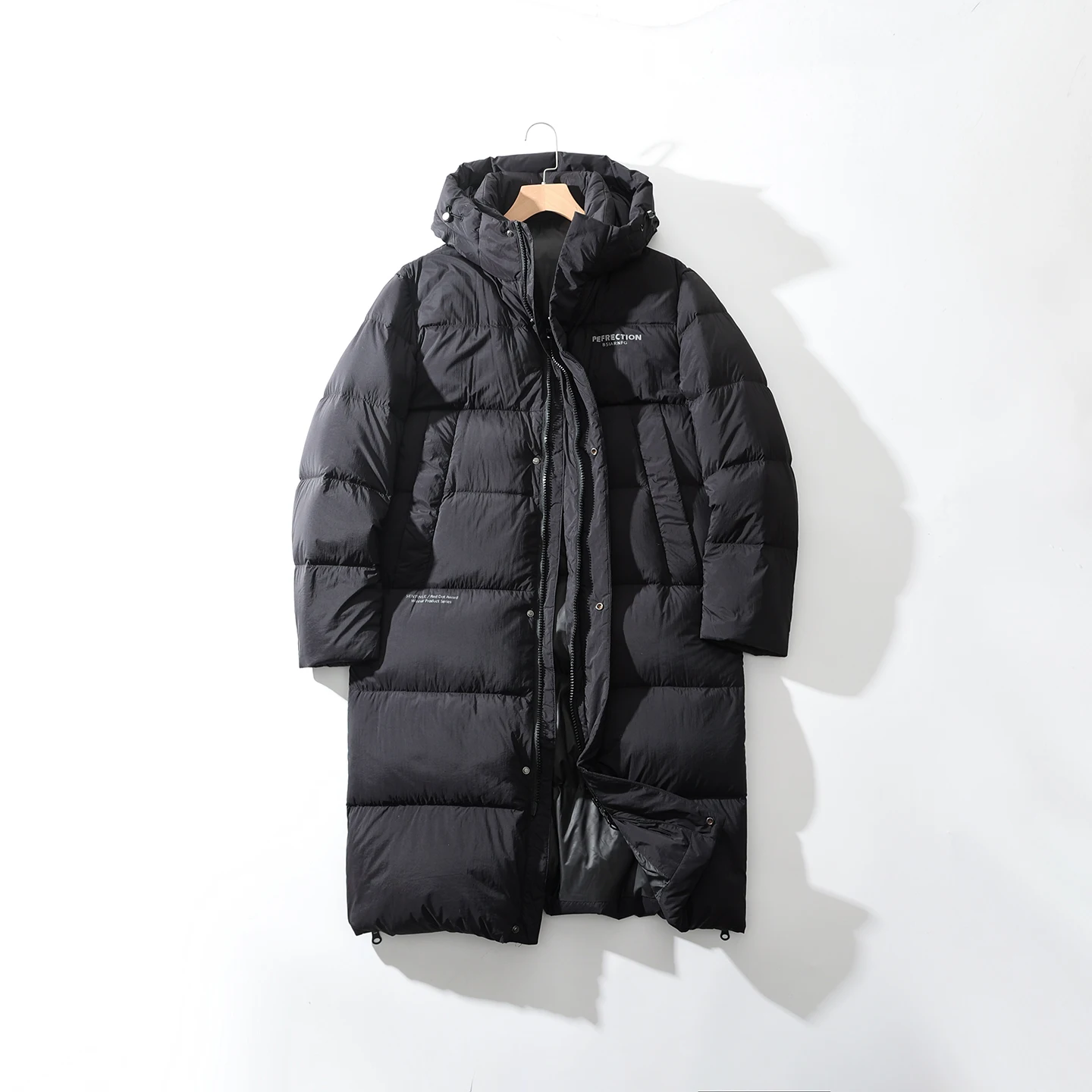 

High-End Anti-Cold down Jaet 245g High Fill Power Thi Long 90 Du down Hooded Men's And Women's Casual Sle Waterproof
