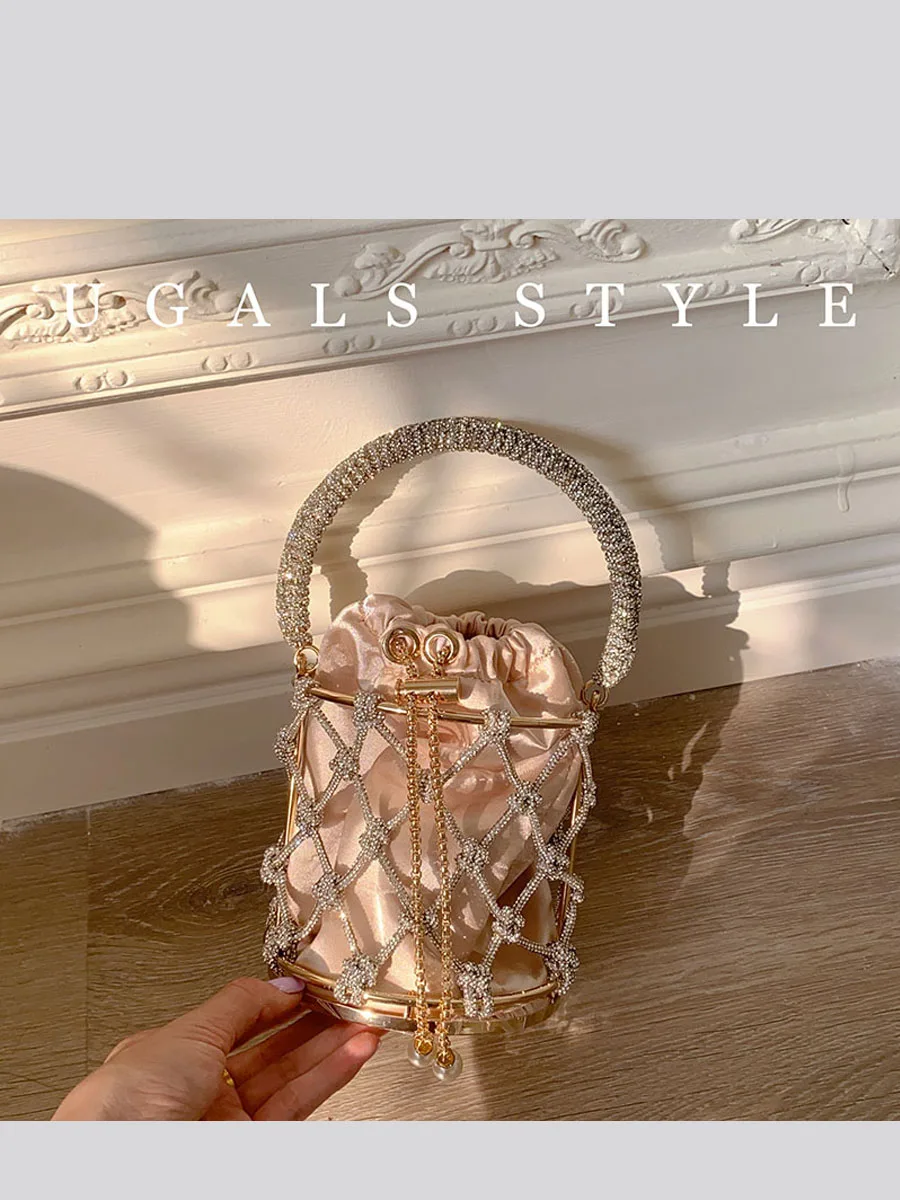 Woven Rope Handbag Crystal Evening Clutch Bags Women Luxury Boutique Bling Rhinestone Metal Cage Purses And Handbags Wedding