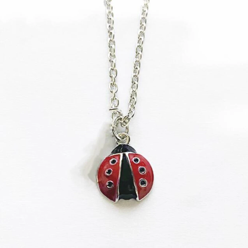 Cartoon Enamel Red Ladybug Necklace Pendant Insect Aesthetic Choker Jewelry For Girl Woman Party Earing Punk Hip Hop Gift Bijoux