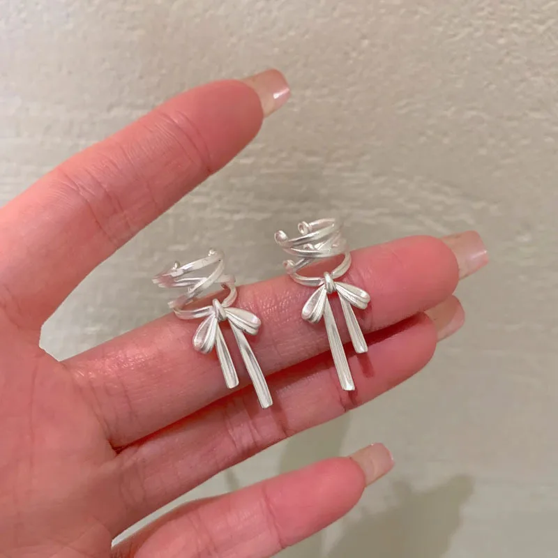 New Arrival 925 Sterling Silver Bow Knot Ear Clip for Women Girl Ribbon Design Ballet Style Sweet Jewelry Gift Dropshipping