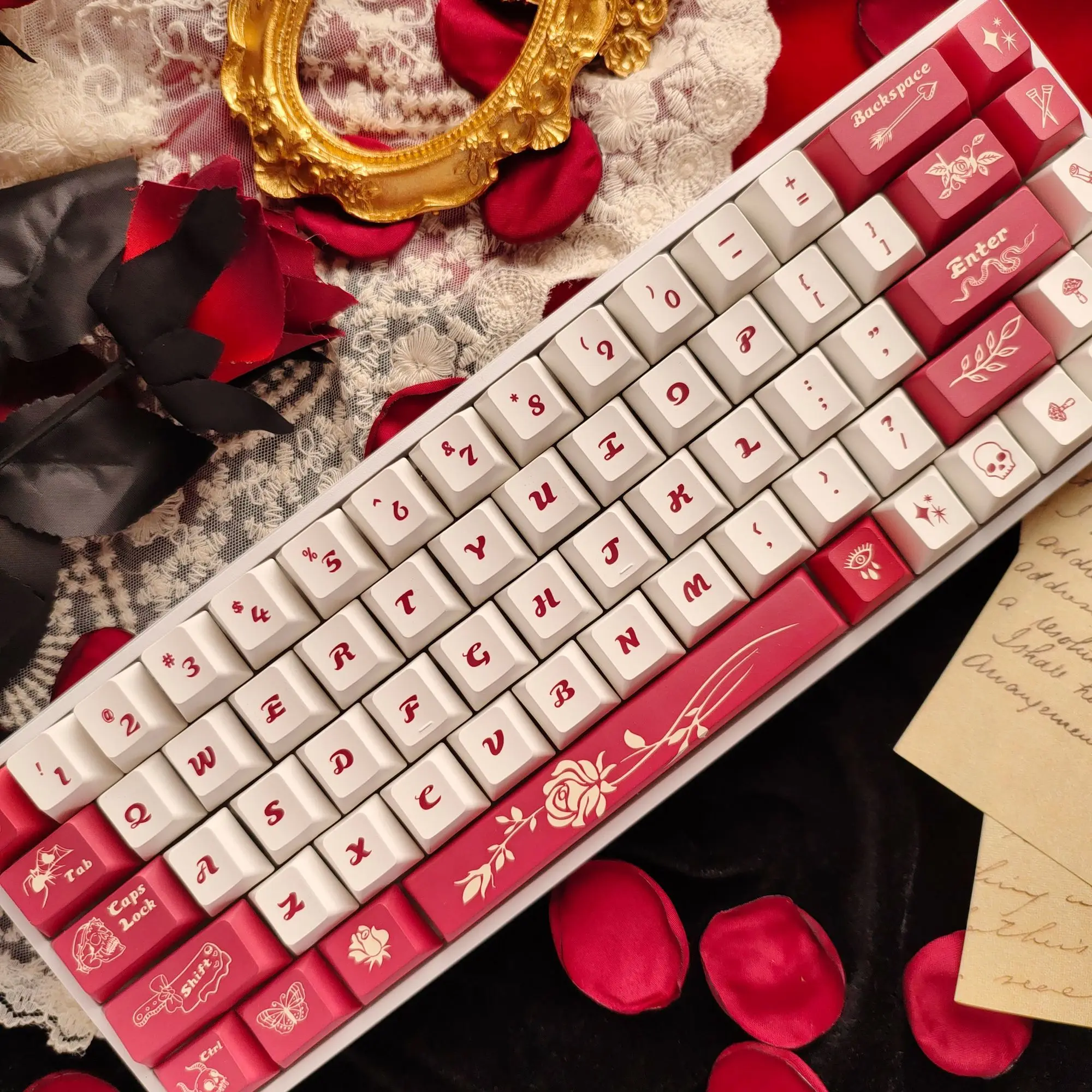 

Dark Night Rose Original opaque engraved mechanical keyboard keycaps all five sides hot sublimation