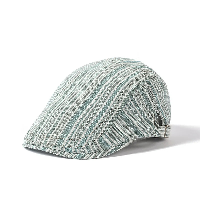 Spring Cotton Striped Print Newsboy Caps Flat Peaked Cap Men and Women Painter Beret Hats 117