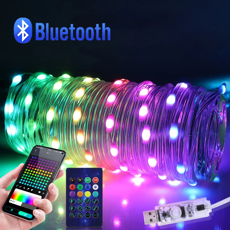 5V Christmas Wedding Party Decoration Smart LED Light String 5m 10m 20m Bluetooth App Control DIY Color Fairy Lights Lighting