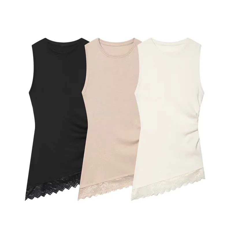 

Withered Women's 2026 New European And American Style Simple Irregular Pleated Sleeveless Top Woman Clothes Female Clothing