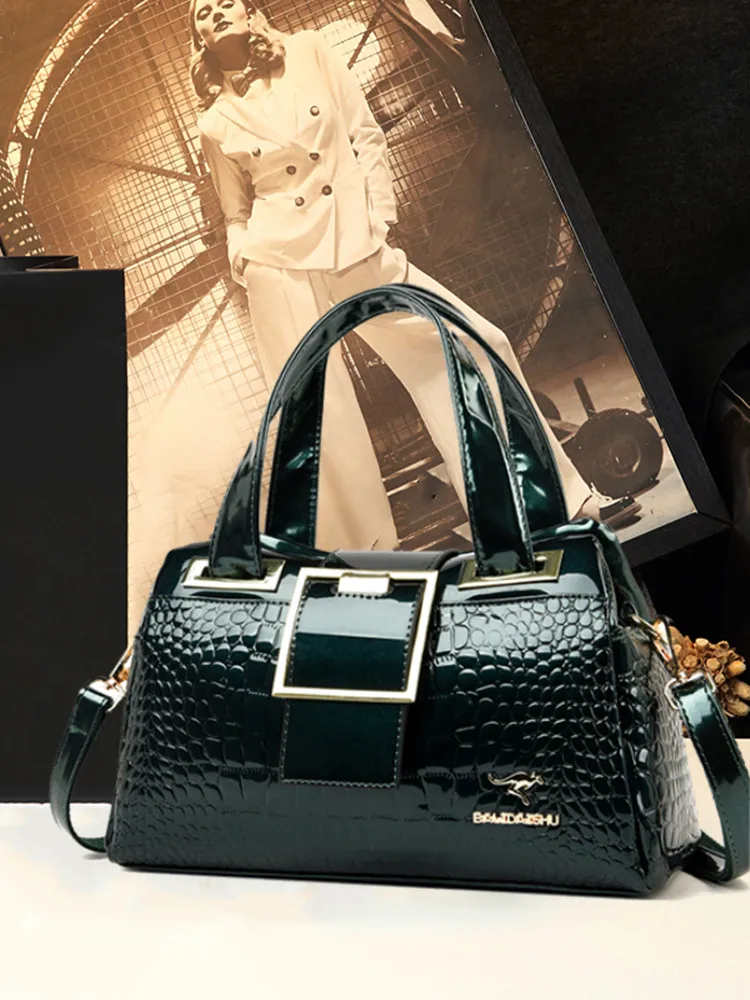 New Genuine Leather Women Handbag Mother Bag Shoulder Messenger Middle-aged Female Bag Crocodile Pattern Portable Boston Bags