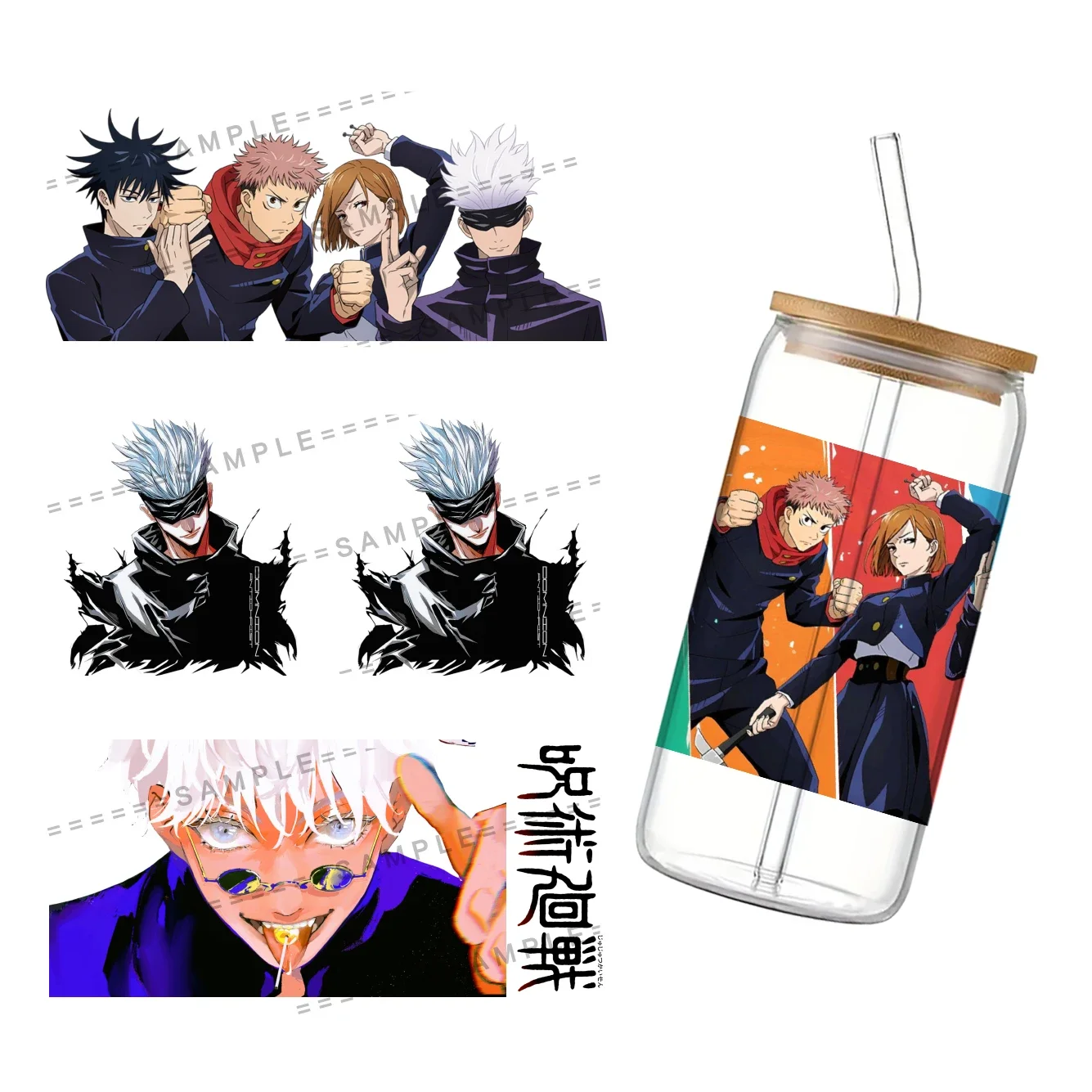 مانغا يابانية جديدة لـ Libbey 16oz يمكن زجاج ثلاثي الأبعاد مقاوم للماء UV DTF Coffee يمكن لف غلاف زجاجي Libbey #3