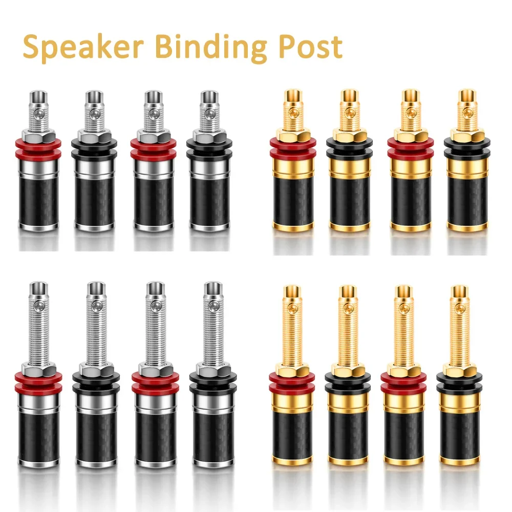 4 Stuks Koolstofvezel Binding Post Goud/Rhodium Vergulde Terminal Banaan Jack Connector Cf 45G/R Amp Banaan Stekker