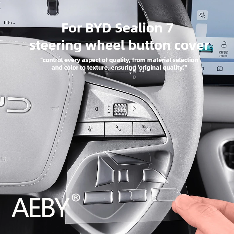 

AEBY For BYD Sealion 7 2024 Steering Wheel Button Cover, Resin Crystal Decal Sticker Protector, Anti-Scratch Car Accessories