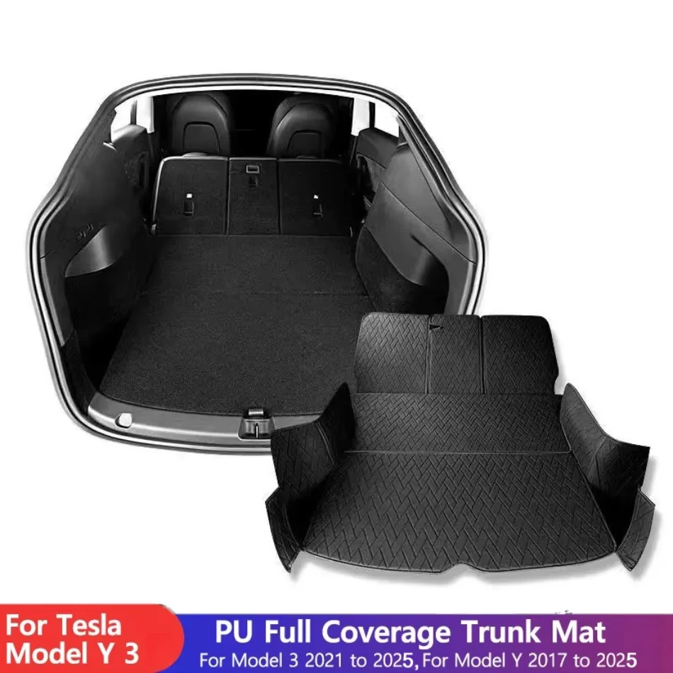 

For Tesla Model Y 3 Highland 2017 - 2025 New Leather Trunk Mat Full Surround Waterproof Dustproof Cargo Liner Trunk Accessories