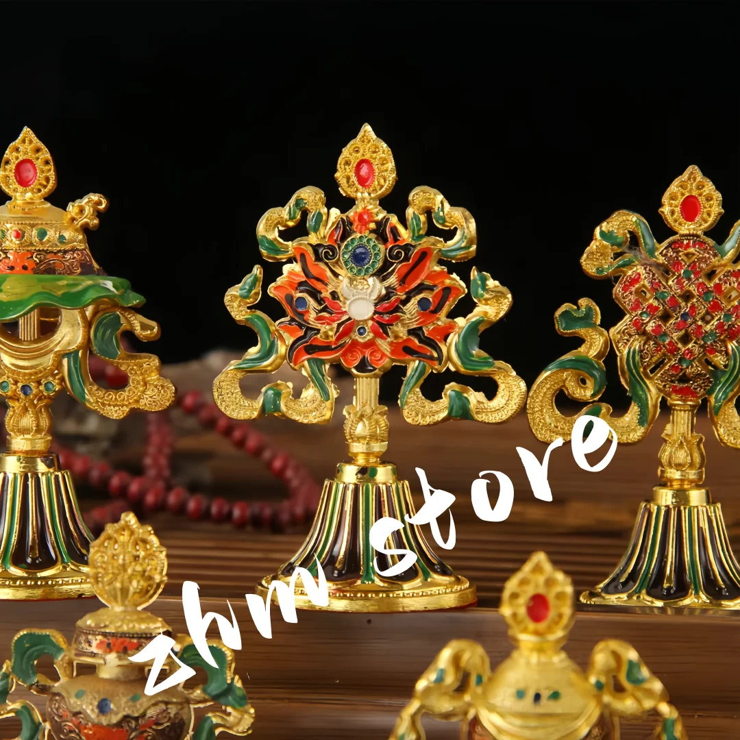 8ชิ้น/เซ็ต8.5ซม.โบราณสีชุบพุทธซัพพลายเออร์ทิเบต Tranic แปดมงคลสัญลักษณ์ใส่ตกแต่ง Instruments