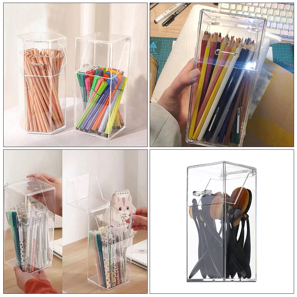 

2 Pcs Pen Holder Acrylic Storage Box Transparent Desk ganizer Large Capacity Stationery Brush Lipstick Case Desktop