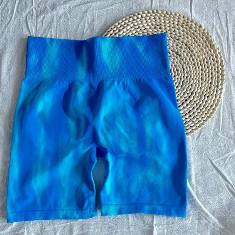 Modne spodenki fitness Tie Dye damskie wysokiej talii elastyczne legginsy trening bieganie Push Up Butt spodenki fitness do jogi