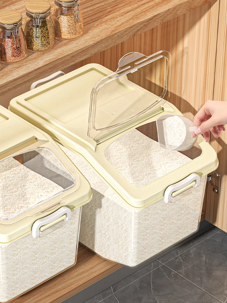Food Grade Kitchen Storage Box Rice Barrel Grain Storage Container Flour Rice Box Nordic Style Plastic Body Kitchen Storage