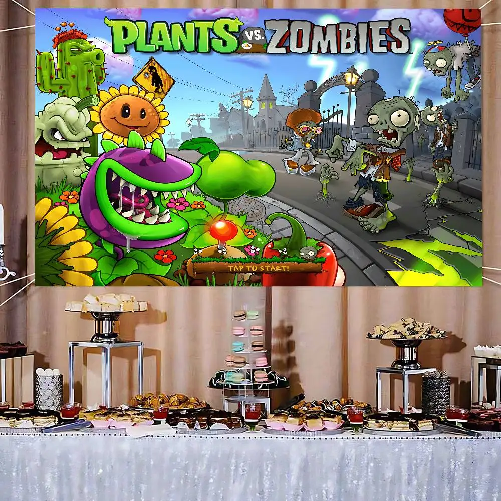 نباتات P الرائعة مقابل Z-Zombies موضوع خلفية حفلة عيد ميلاد الديكور هدايا الطفل الفضاء الديكور راية الأطفال التصوير الفوتوغرافي #4
