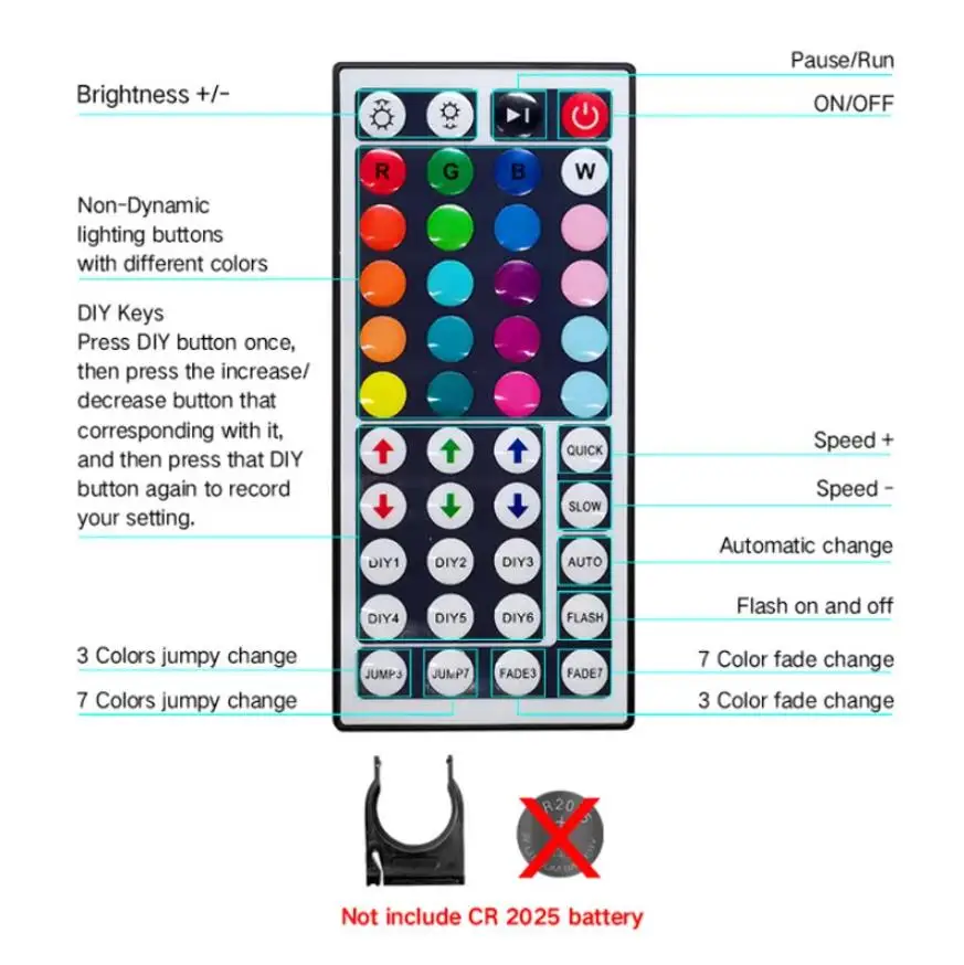 44 مفتاحًا IR للتحكم عن بعد 4Pin RGB مخرج مزدوج ذكي USB بلوتوث APP تحكم لـ 5 فولت 5050 2835 RGB LED قطاع ضوء باهتة