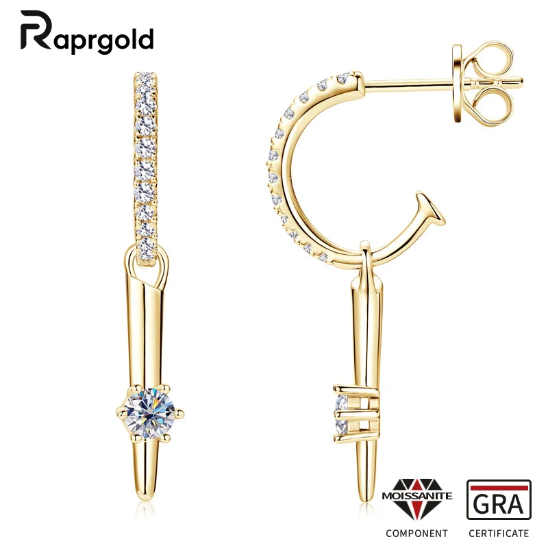 

Сертифицированные круглые серьги-гвоздики RAPRGOLD GRA с заклепками из муассанита для женщин и девочек, оригинальные серьги из стерлингового серебра 925, ювелирные изделия