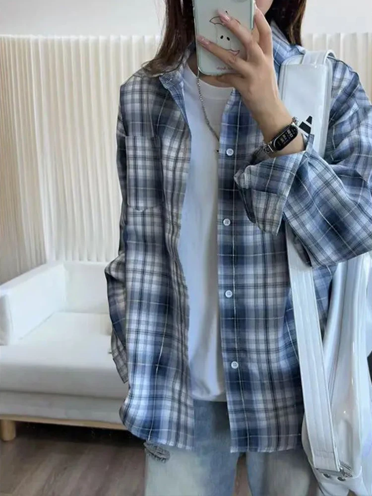

Cleanfit Men's Plaid irt Long Sve Loose Fit Premium Feel k Blue American Sle Thin Outerwear Casual Windbreaker