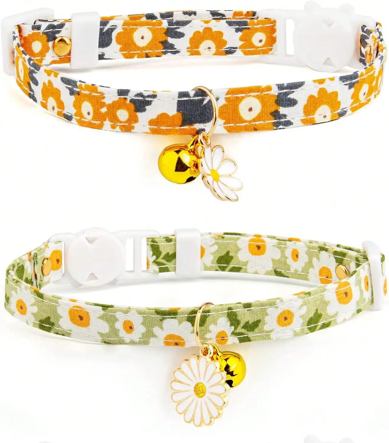 

2 Pack Cotton Breakaway Cat Collar With Bell Yellow&Green Flowers Pendant Cute Kitten Cat Collar Suitable For Girls And Boys,26340402