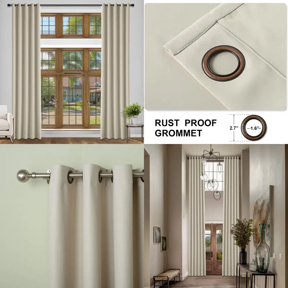 Cortinas opacas extra largas con ojales para sala de estar, salón y habitación de invitados, tratamientos de ventana estilo loft beige
