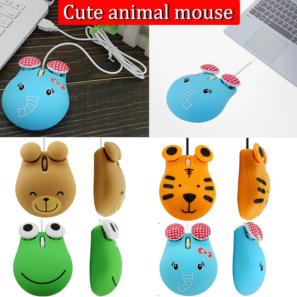 Professional Wired Mouse Cute Cartoon Animal Tiger Design 3D Kid Mouse USB Optical Small Mice 1200 DPI USB Optical For Laptop PC