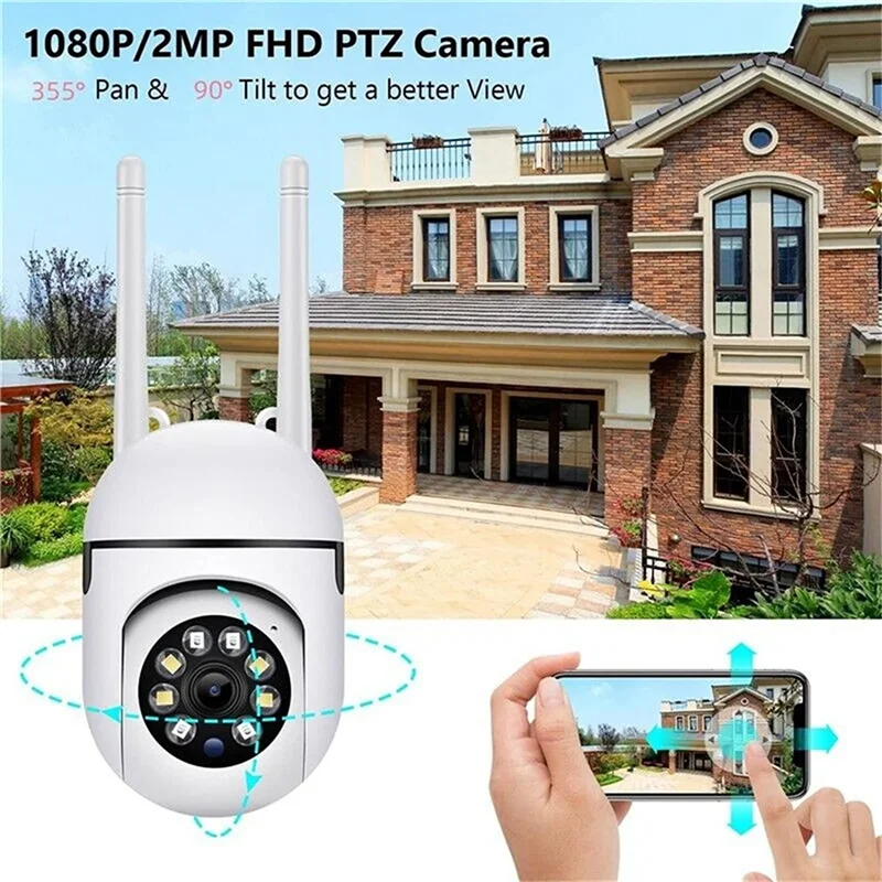 Beveiligingscamera's voor buiten, 2,4 GHz WiFi-camera's voor huisbeveiliging, 1080P domebewakingscamera's 360 °   Bekijk, 2-weg audio YDH