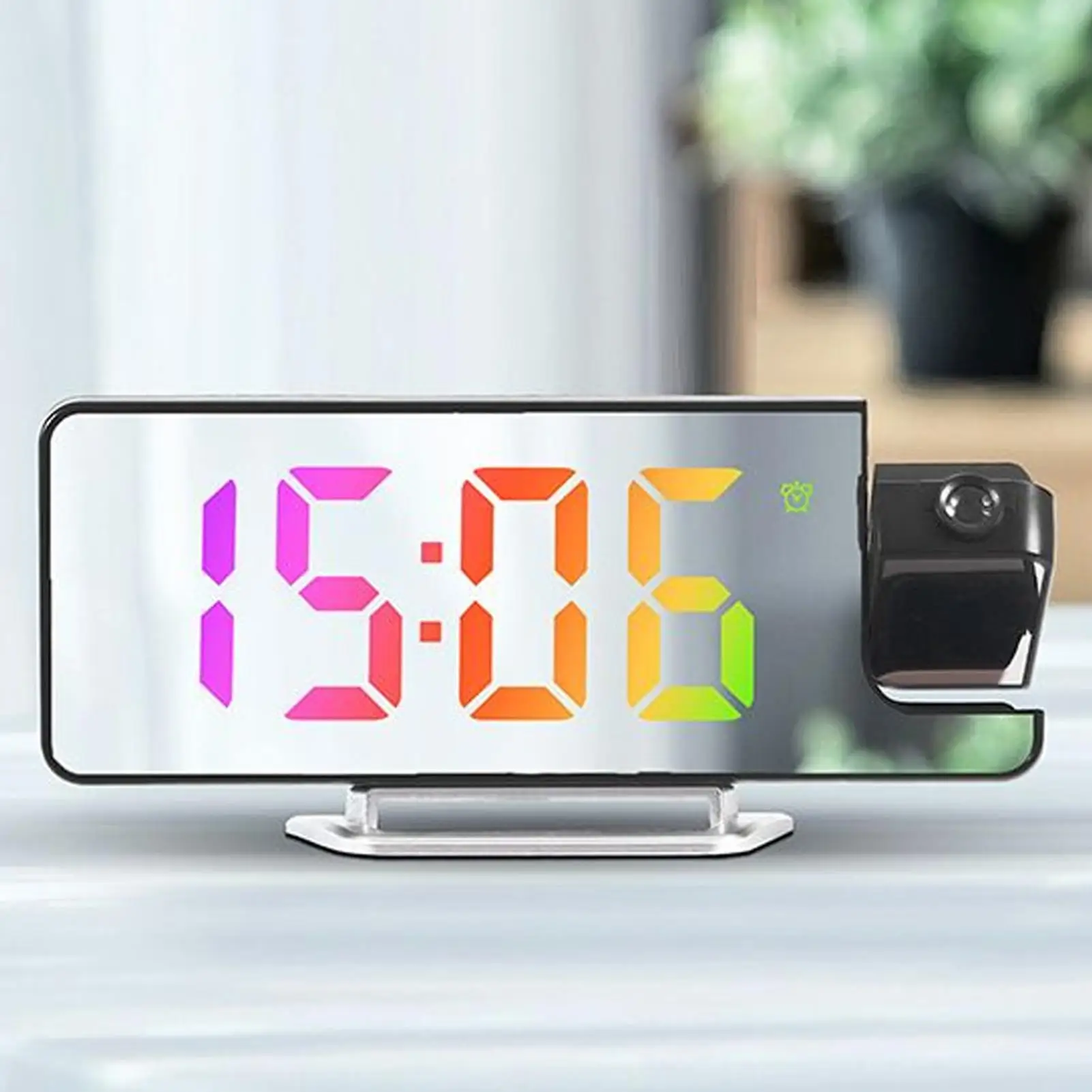 LED Large Screen Mirror Projection Alarm Clock Display Auto Dimming Intelligent Timer Temperature Sensing Electronic Clock