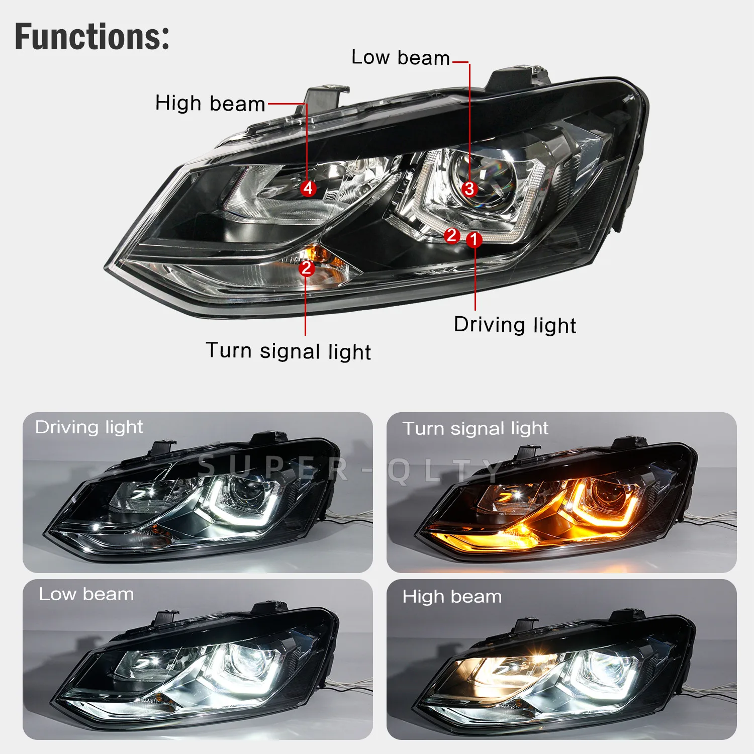 Car light,headlights for volkswagen POLO 2012-2018 ,LED light suitable for the whole series,with daytime running light,