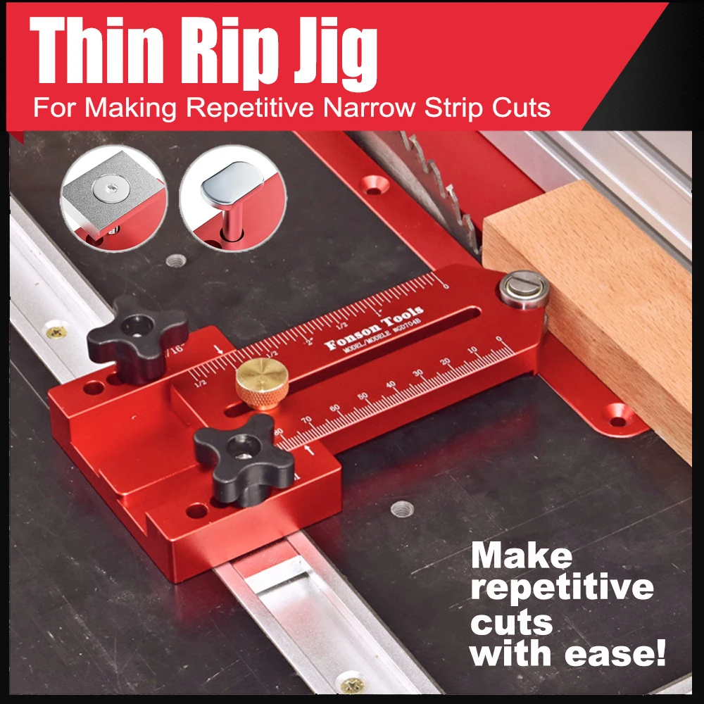 Extended Thin Rip Jig Table Saw Jig Guide for Repeat Narrow Strip Cuts Works with Table Saw Router Table Band Saw Woodworking