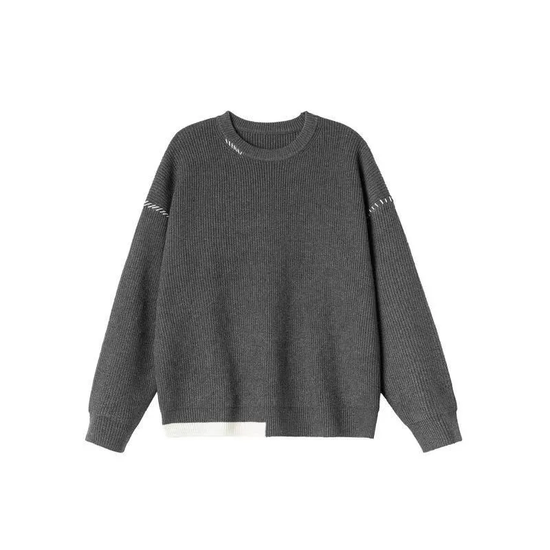 

Осенне-зимний высококачественный свитер, мужской модный брендовый свободный свитер с круглым вырезом, повседневный универсальный ленивый простой толстый теплый вязаный свитер