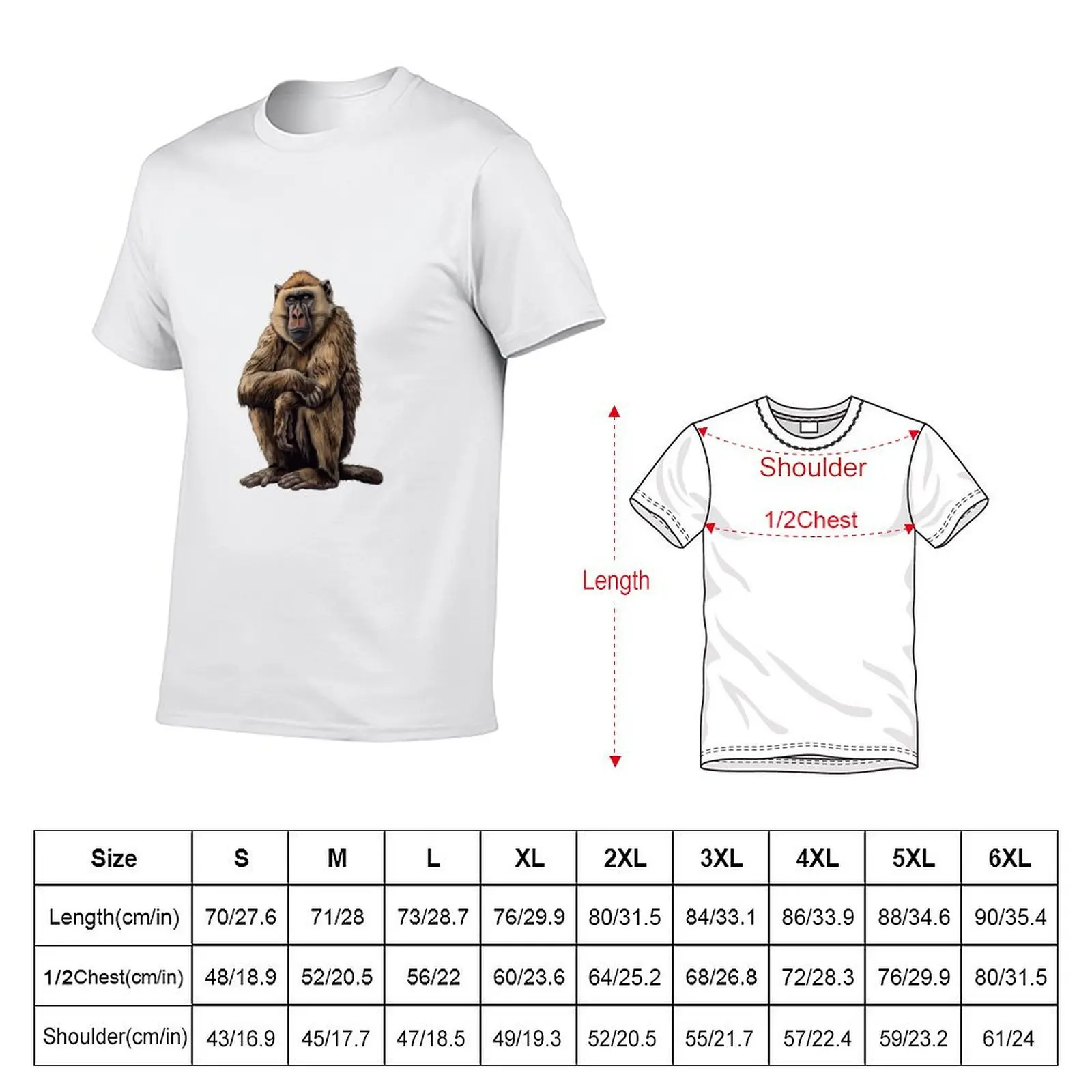 Majestic Baboon in Thoughtful Repose T-Shirt Abstract Pattern Print Top