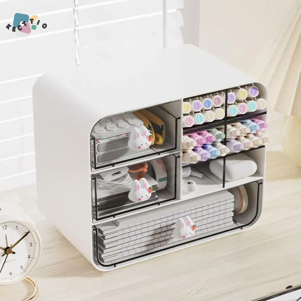 

Plastic Oblique Desktop Storage Box Transparent Dustproof Drawer Rabbit Storage Box Large Capacity Cosmetic Organizer for Home