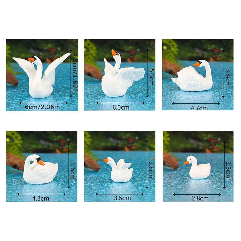 Mini White Swan Decoration Cartoon Goose Figurine Micro Landscape Dollhouse Miniature Toy Car Ornament