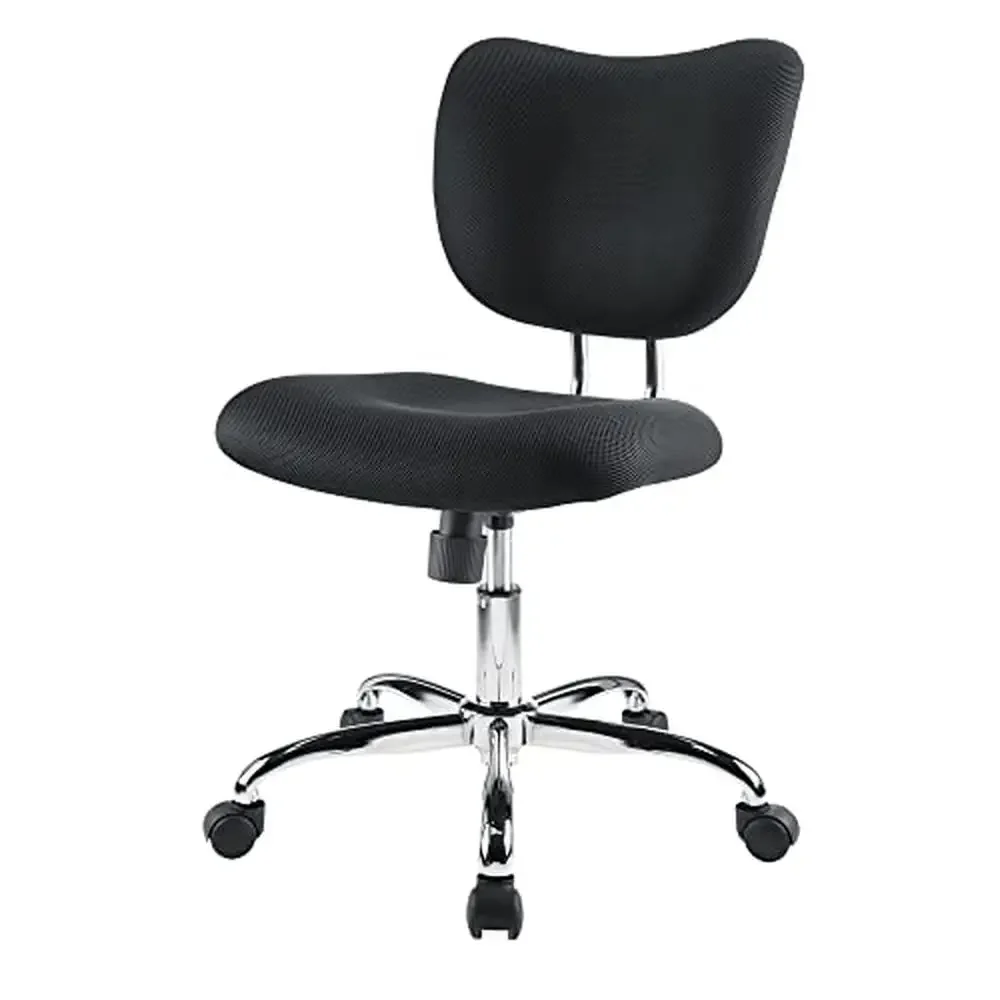 Silla de oficina de trabajo con respaldo bajo de malla, asiento con cojín de cascada de altura ajustable, compatible con BIFMA, color negro/cromo, escritorio para estudiantes, oficina en casa