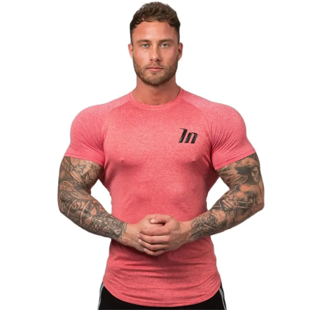 Compression Superelastic Skinny T-shirt Men Gym Fitness Quick Dry Shirt Male Summer Tee Tops Running Sports Training Clothing