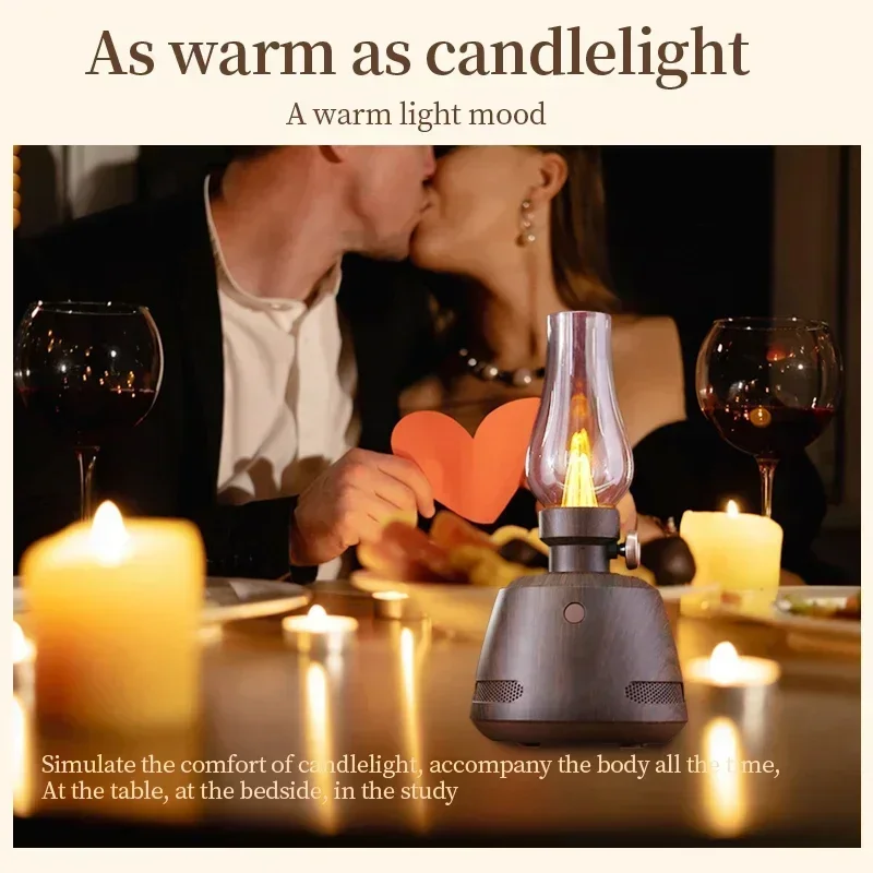 Vintage Candle Light Sound Box Retro Music Soundbox Rechargeable Home Deco Portable Bluetooth Speaker with Brightness Adjustment