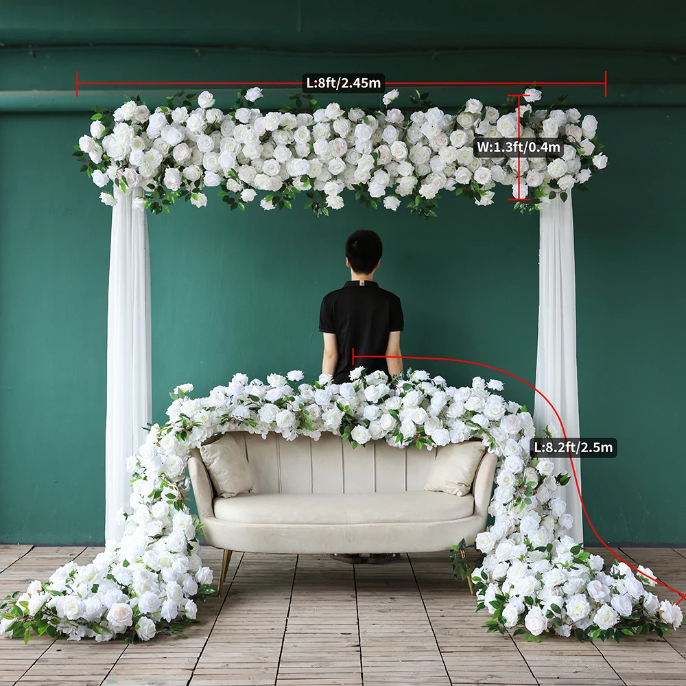 Wedding Backdrop Decoration Fleurs Artificielles Decoration White Rose Floral Arrangement Sofa Flower Party Decor L8.2x2.2x1.6ft