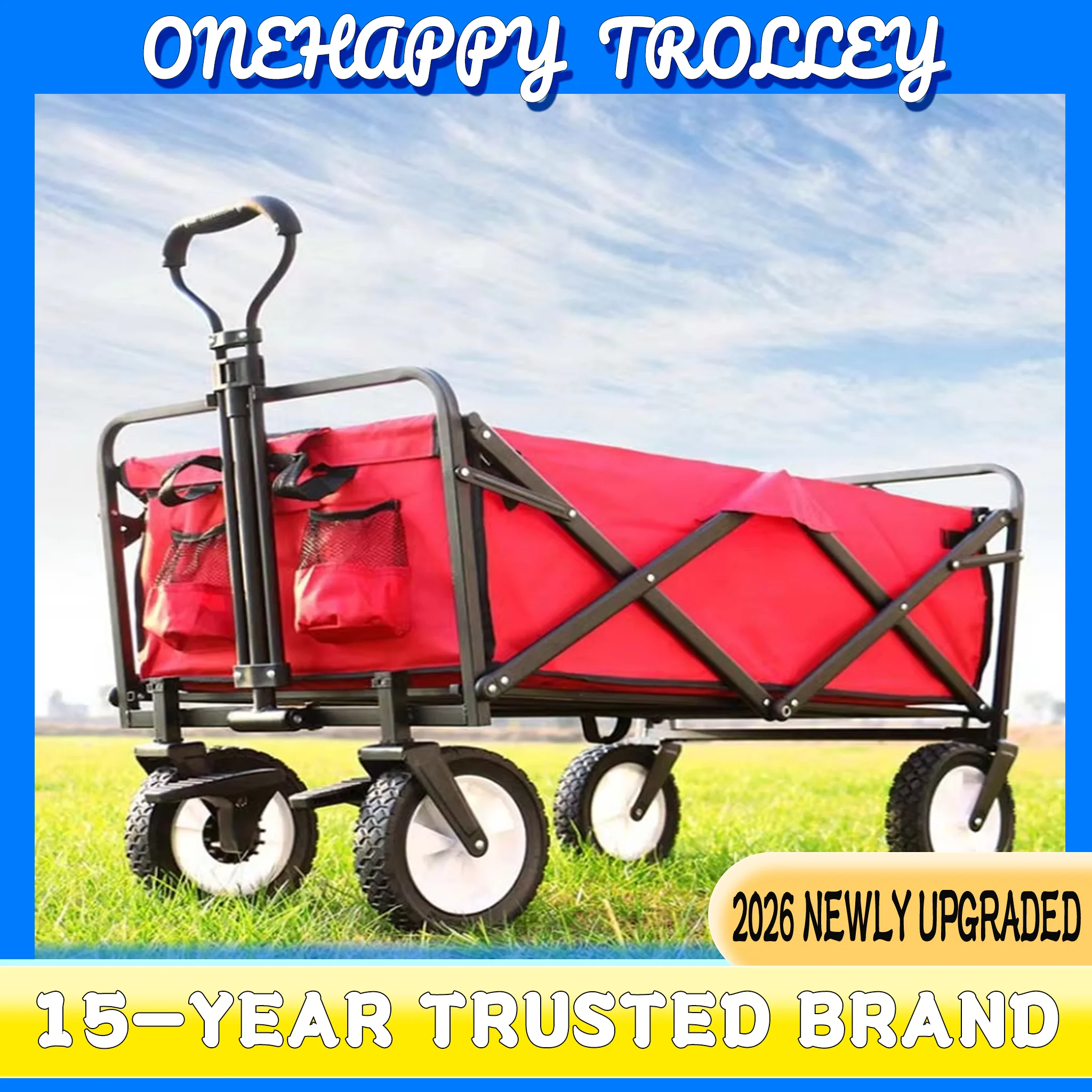 

Heavy Duty Collapsible Beach Wagon Cart Large Capacity Folding Utility Trolley Portable Outdoor Camping Cart with Table
