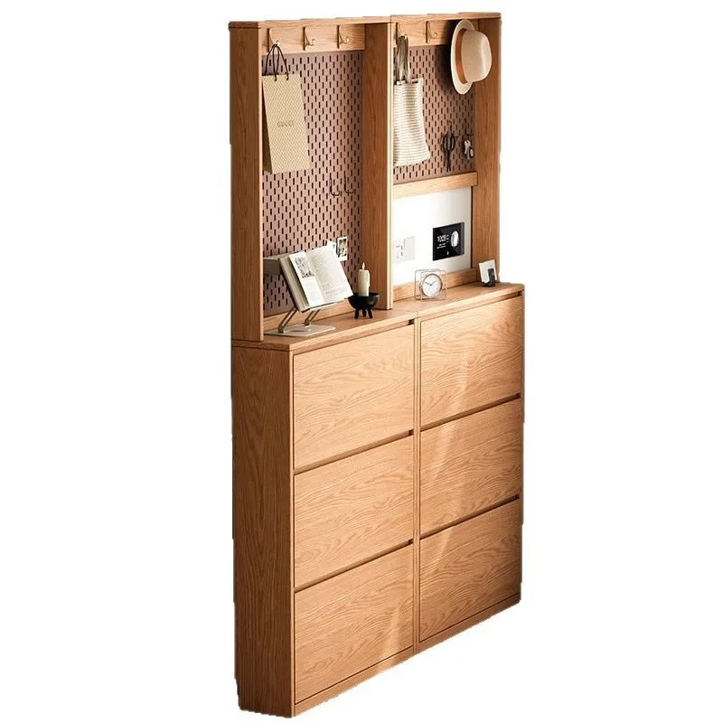 

Solid wood oak shoe cabinet Ultra-thin tipping bucket Household indoor