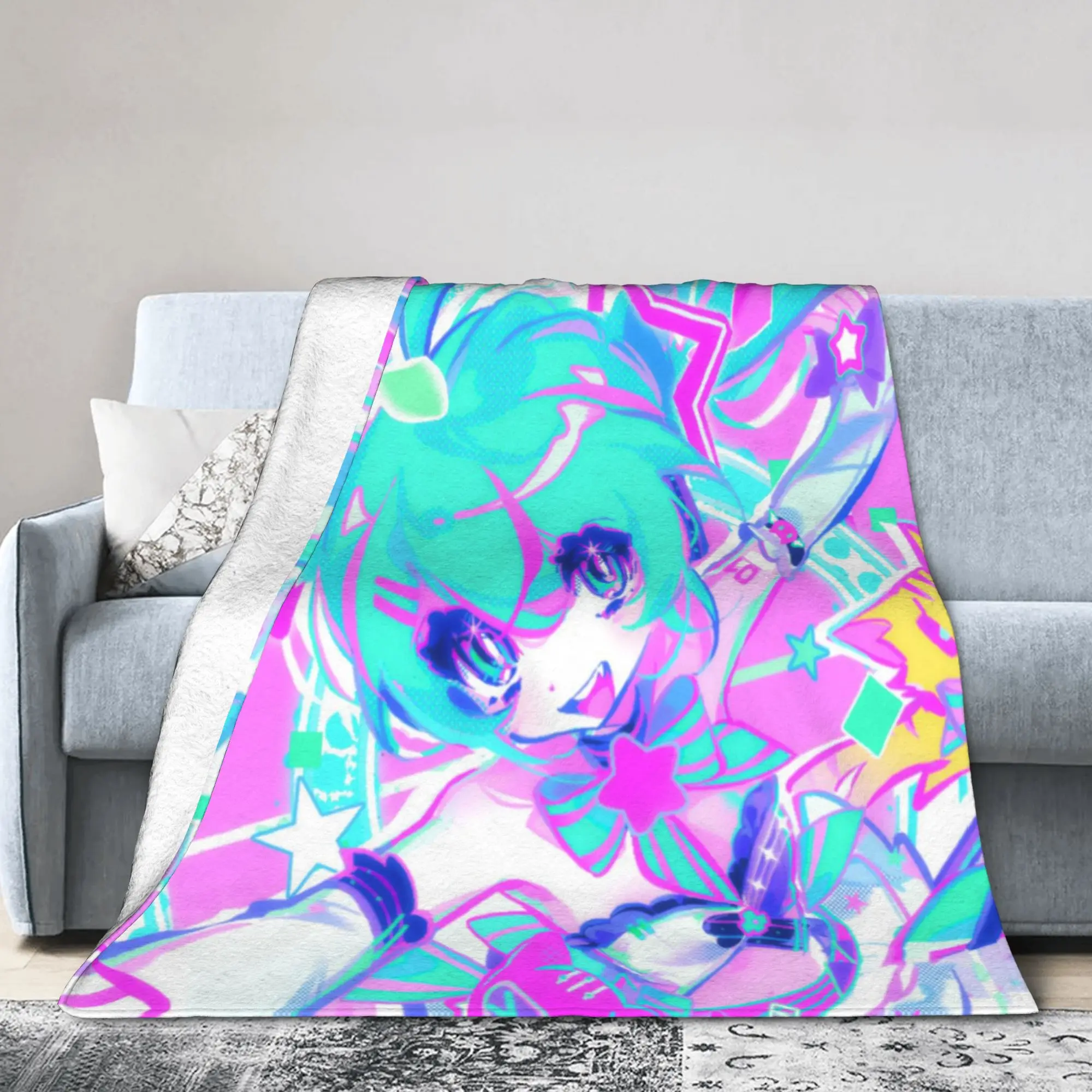 Custom Sofa Fleece Popular H-Hatsuned M-Mikus Hot Throw Blanket Warm Flannel  Blankets for Bedroom Office Sofa Quilt