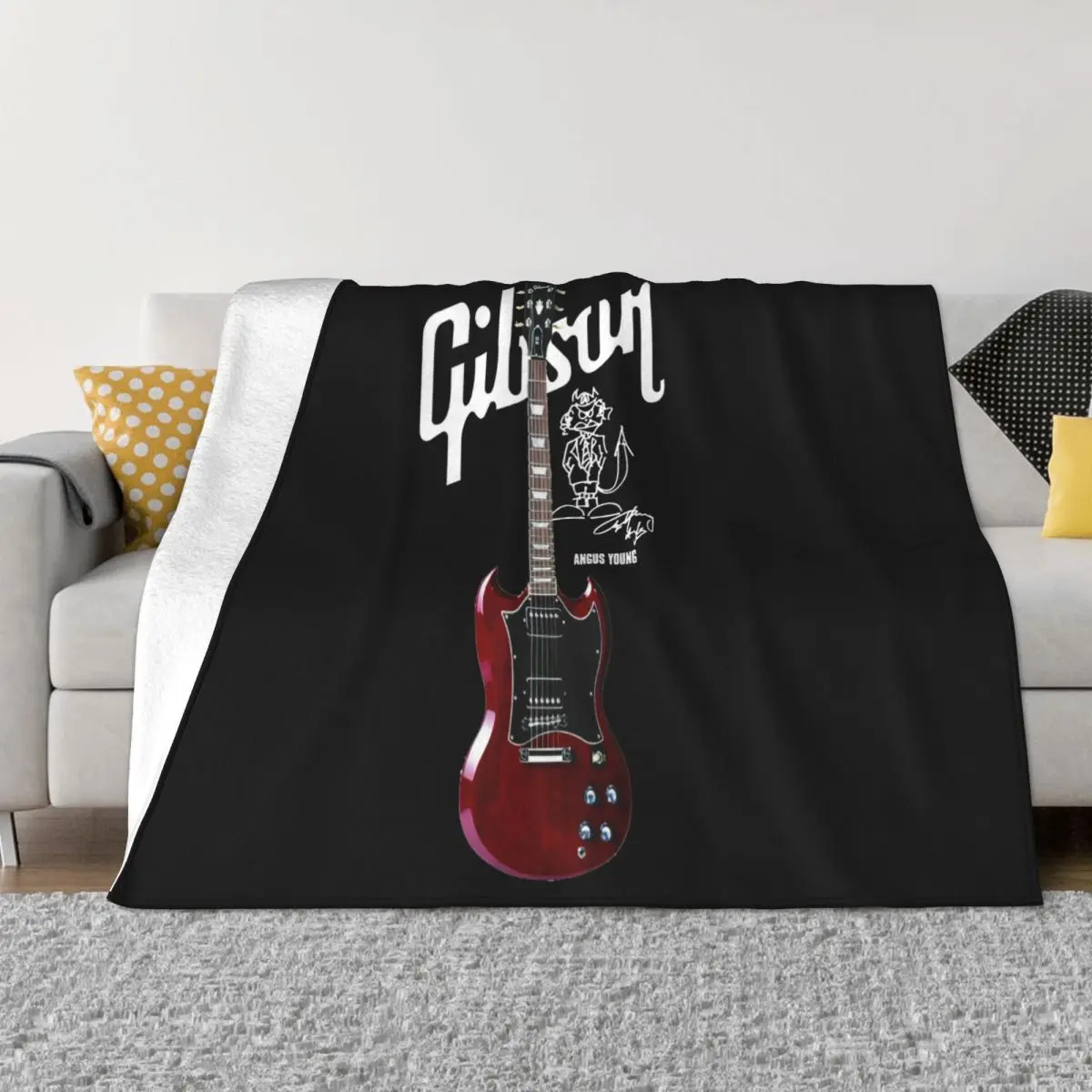 

New Sg Angus Young Guitar Men Women S5Xl Trend Summer Hot Sell Movie Hip Hop Novelty Cartoon Character Selling Throw Blanket