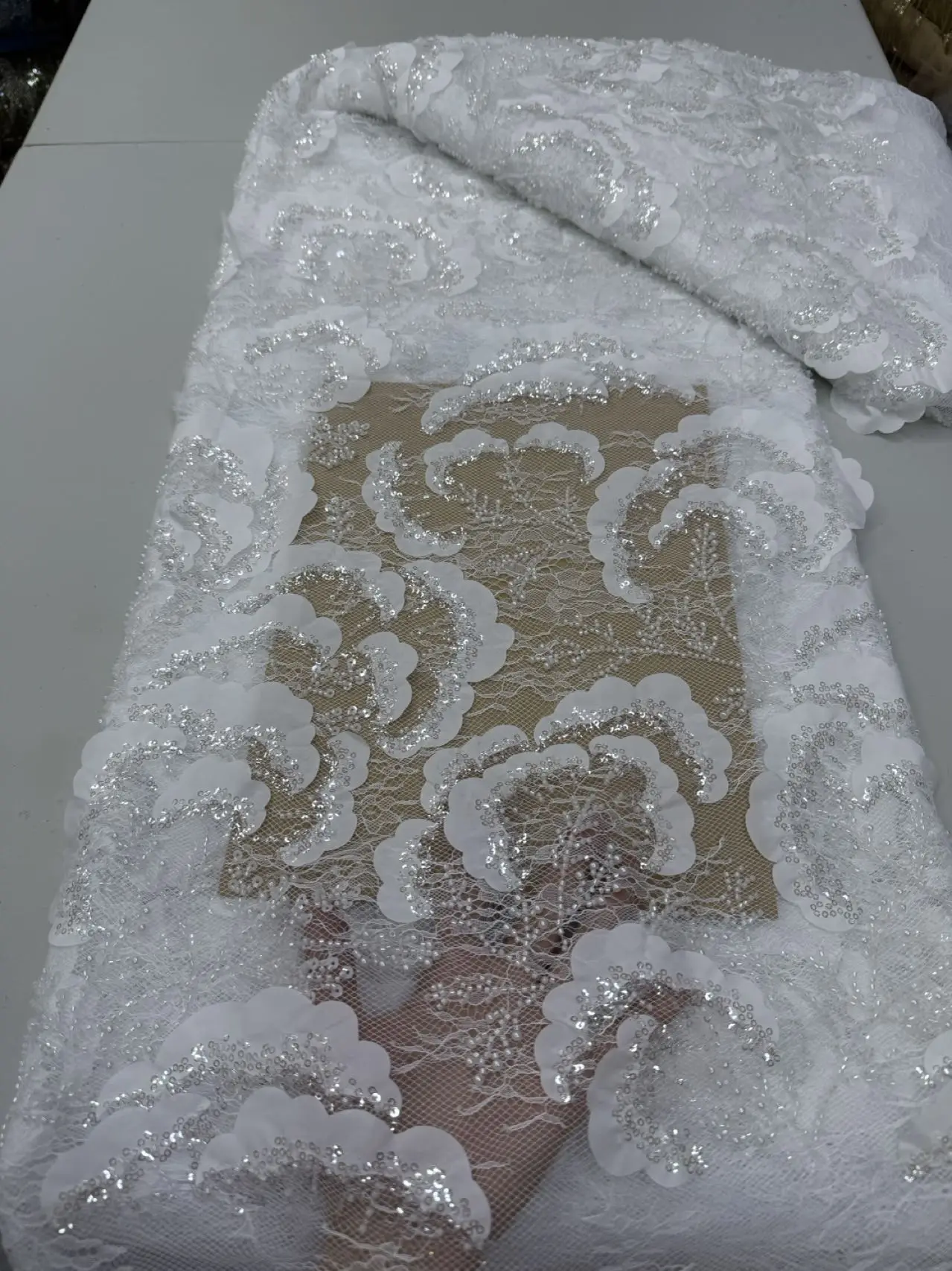 

2026 African Nigerian High-Quality Sequins Tulle Lace Fabric for Wedding / Prom Dresses Beads Embroidery Sewing Net Cloth 5Yards
