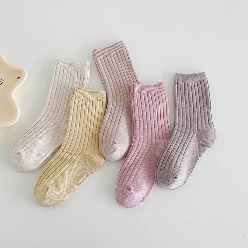 Calcetines de algodón a rayas para niños, medias de punto, informales, de 1 a 8 años, 5 pares/lote