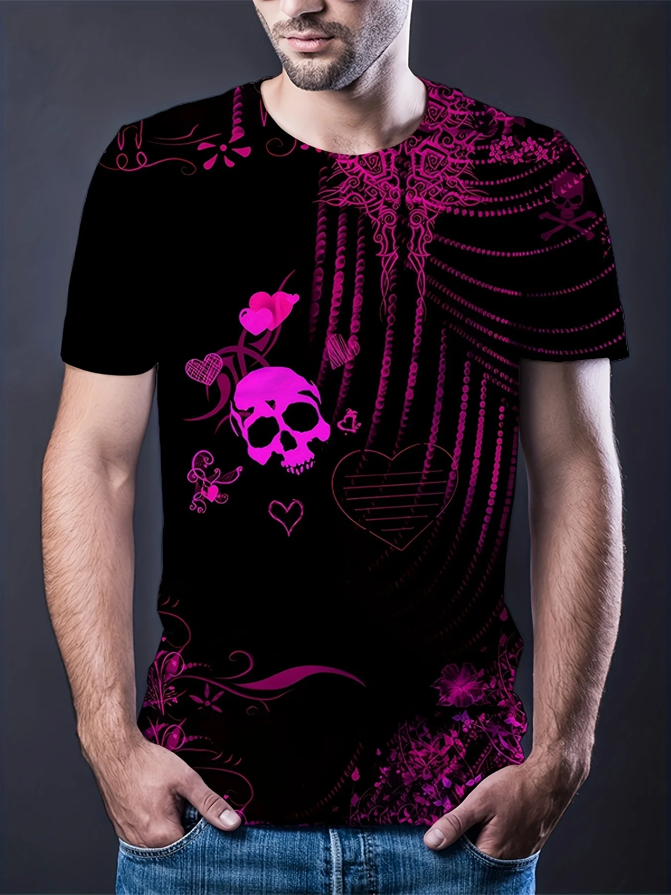 

2024 New Men's Trendy Skull Head Pattern Casual T-shirt