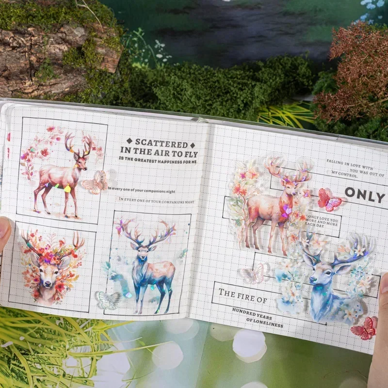 10Sheets Stickers Pack Shell Light PET Antler Forest Elk Supplies Dairy Stickers Stationery Decorative Scrapbook cut 100*148mm